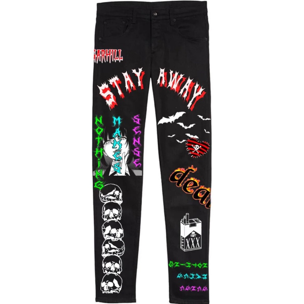 SUGAR HILL Hellscape Jean Goth Punk Street Wear Art to Wear Cosplay Artsy